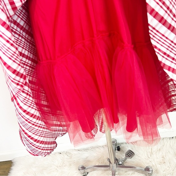 EVA FRANCO ANTHROPOLOGIE RED & WHITE PLAID SLEEVELESS FIT & FLARE DRESS WOMENS 8 - Picture 6 of 7